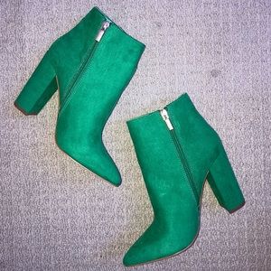 Green Faux Suede Point Toe Booties